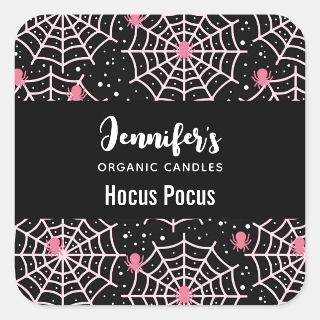 Pegatina Cuadrada Halloween Cobwebs & Spiders Pattern Candle Biz (Anverso)