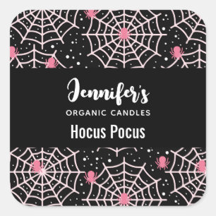 Pegatina Cuadrada Halloween Cobwebs & Spiders Pattern Candle Biz