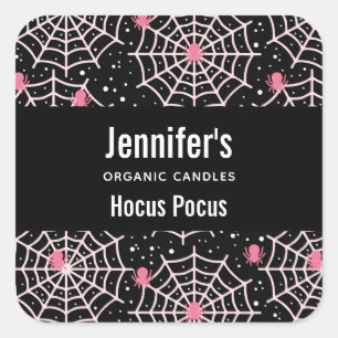 Pegatina Cuadrada Halloween Cobwebs & Spiders Pattern Candle Biz