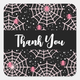 Pegatina Cuadrada Halloween Cobwebs & Spiders Pattern Gracias