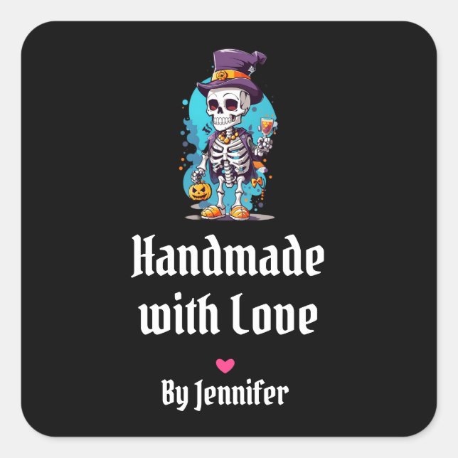 Pegatina Cuadrada Halloween con amor en Guay Skeleton (Anverso)