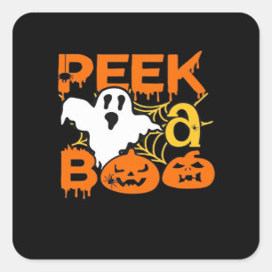 Pegatina Cuadrada Halloween con calabazas Peekaboo