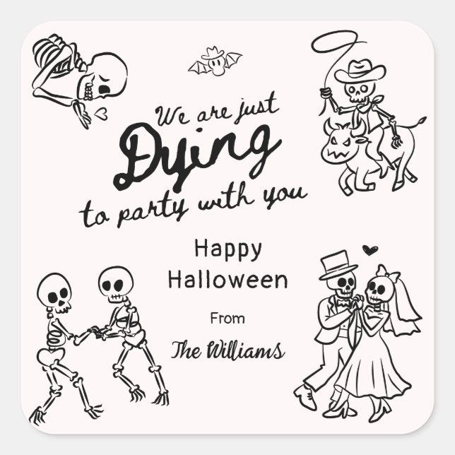 Pegatina Cuadrada Halloween con doodles dibujados a mano extravagant (Anverso)