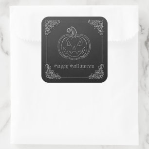 Pegatina Cuadrada Halloween con linterna de Jack O'
