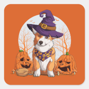 Pegatina Cuadrada Halloween Corgi