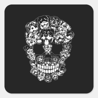 Pegatina Cuadrada Halloween Costume Skull Rottweiler Perros Amantes
