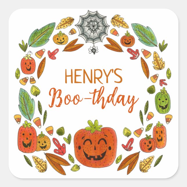 Pegatina Cuadrada Halloween Cumpleaños Party Favor (Anverso)