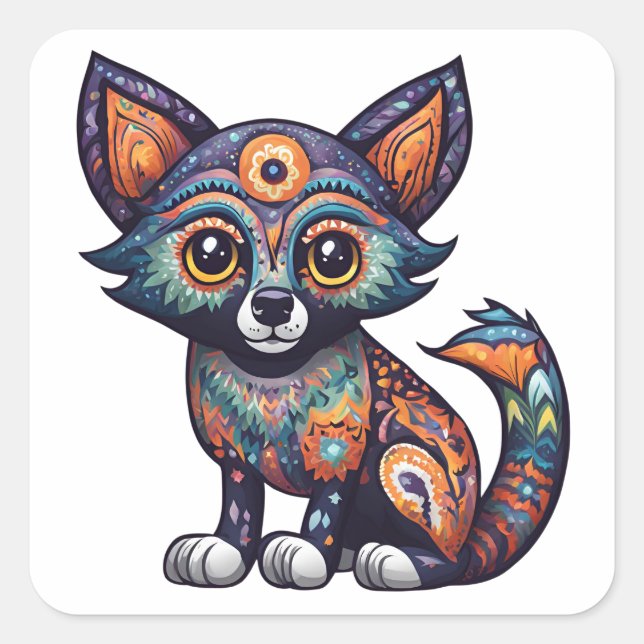 Pegatina Cuadrada Halloween Cute Fox (Anverso)