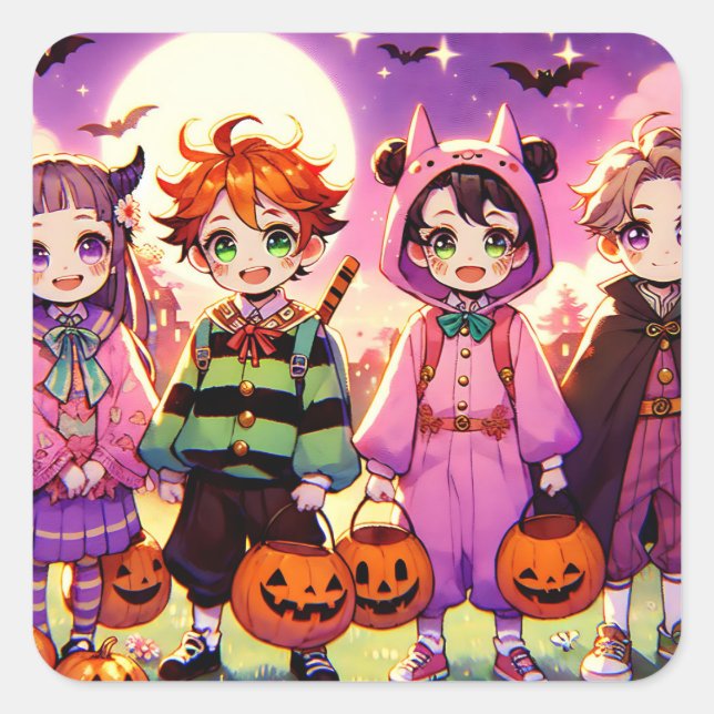 Pegatina Cuadrada Halloween de Anime Kid (Anverso)