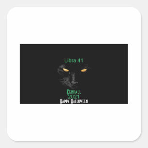 Pegatina Cuadrada Halloween de Black Cat Happy horizontal