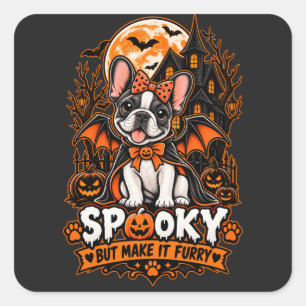 Pegatina Cuadrada Halloween de Bulldog Francés Peludo pero con estil