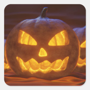 Pegatina Cuadrada Halloween de calabaza de Jack O Lantern