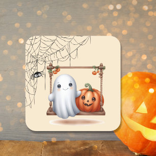 Pegatina Cuadrada Halloween de calabaza fantasma