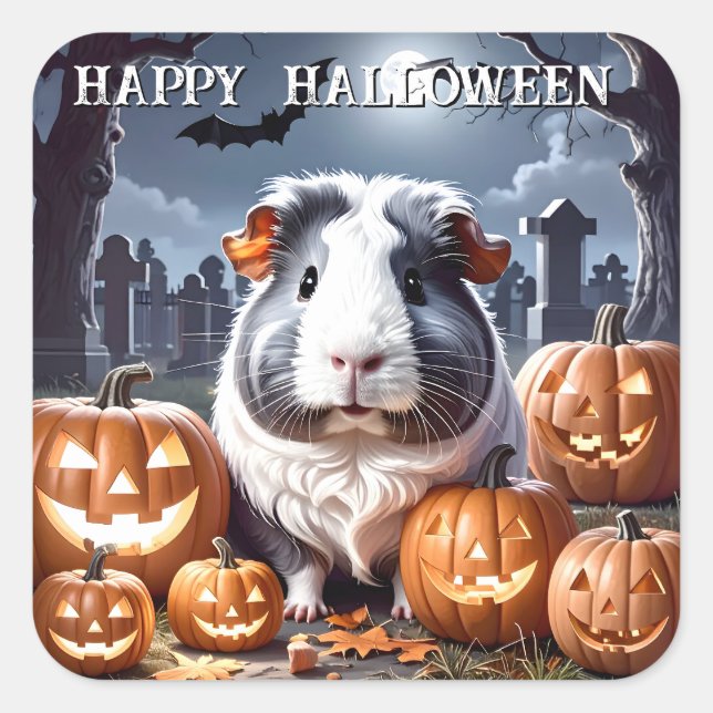 Pegatina Cuadrada Halloween de Cerdo de Guinea (Anverso)