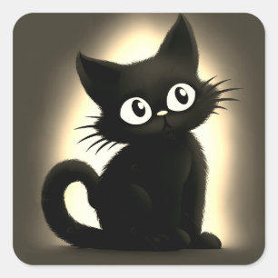Pegatina Cuadrada Halloween de gato negro de cute boo