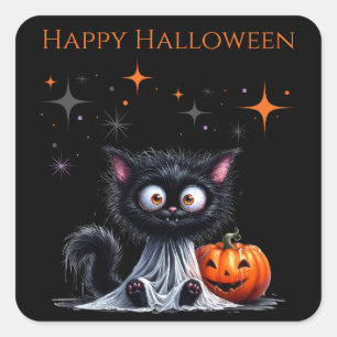 Pegatina Cuadrada Halloween de ghost negro lindo