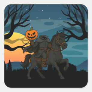 Pegatina Cuadrada Halloween de jinetes sin cabeza y personalizado/ot