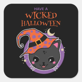 Pegatina Cuadrada Halloween de Kawaii Witch