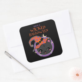 Pegatina Cuadrada Halloween de Kawaii Witch
