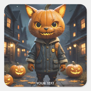 Pegatina Cuadrada Halloween de la calabaza de gatos de la fantasía