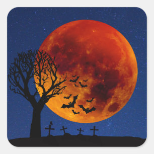 Pegatina Cuadrada Halloween de la luna de cosecha
