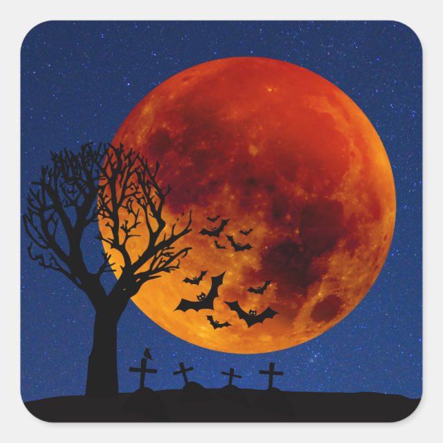 Pegatina Cuadrada Halloween de la luna de cosecha (Anverso)