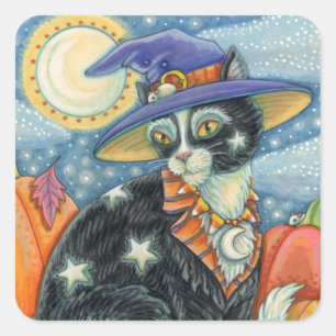 PEGATINA CUADRADA HALLOWEEN DE LA TESTIGO Y RATÓN DEL CÁMARA DE CÓDI