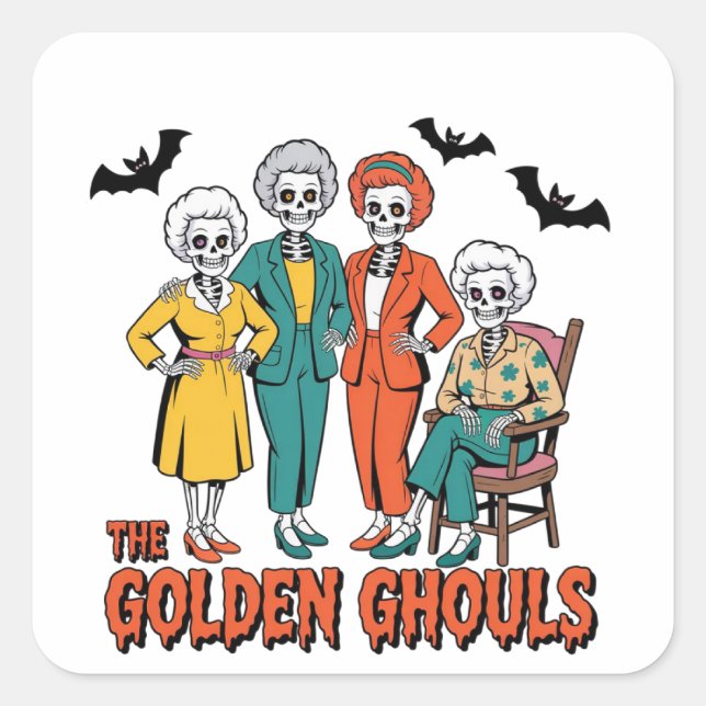 Pegatina Cuadrada Halloween de los Chicas Golden Ghouls (Anverso)