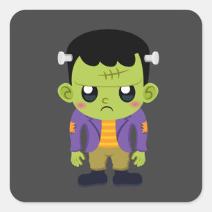 Pegatina Cuadrada Halloween de Monstruo Frankenstein Verde