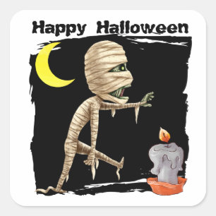 Pegatina Cuadrada Halloween de niños zombies de paseo