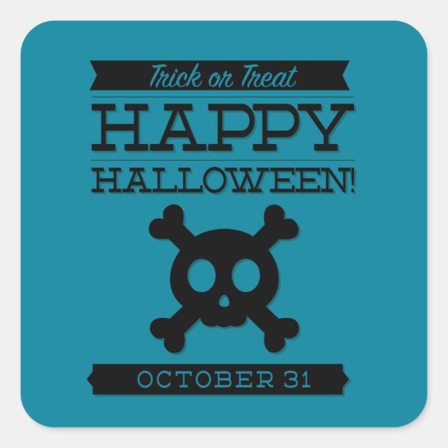 Pegatina Cuadrada Halloween de retro tipográfico (Anverso)
