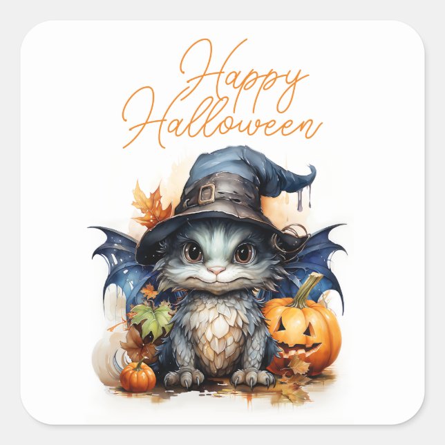 Pegatina Cuadrada Halloween del Dragón Infantil de Agua Presupuestar (Anverso)