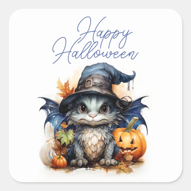 Pegatina Cuadrada Halloween del Dragón Infantil de Agua Presupuestar (Anverso)