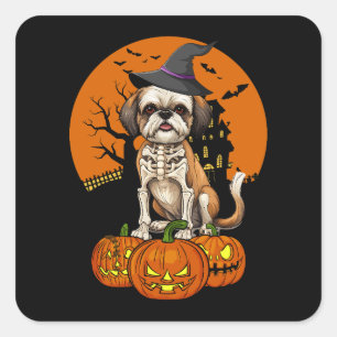 Pegatina Cuadrada Halloween del perro shih Tzu