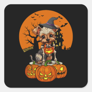 Pegatina Cuadrada Halloween del Perro Terrier de Yorkshire