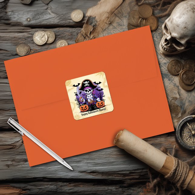 Pegatina Cuadrada Halloween del Pirata de Skeleton (Subido por el creador)