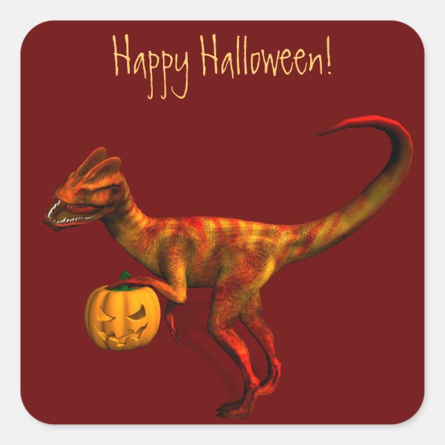 Pegatina Cuadrada Halloween Dilophosaurus (Anverso)