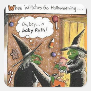 Pegatina Cuadrada Halloween divertida bruja truco o trato