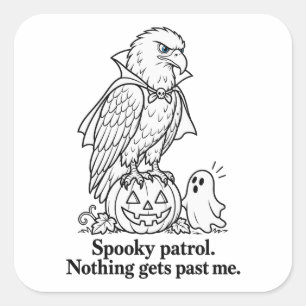 Pegatina Cuadrada Halloween Eagle Spooky Patrol Pumpkin Guardian