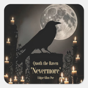 Pegatina Cuadrada Halloween Edgar Allan Poe Cuervo Gótico