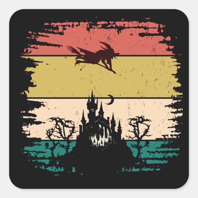 Pegatina Cuadrada Halloween en la casa de la vieja retro (Anverso)