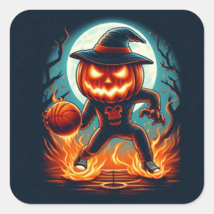 Pegatina Cuadrada Halloween en la muestra de baloncesto Jack-o' Lant