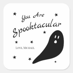 Pegatina Cuadrada Halloween eres Spooktacular negro y blanco