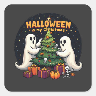 Pegatina Cuadrada Halloween es mi Navidad Divertido Fantasma Navidad