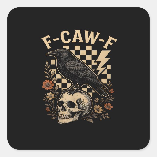 Pegatina Cuadrada Halloween F-Caw-F Raven Bird F-Caw-F Crow Checkere (Anverso)
