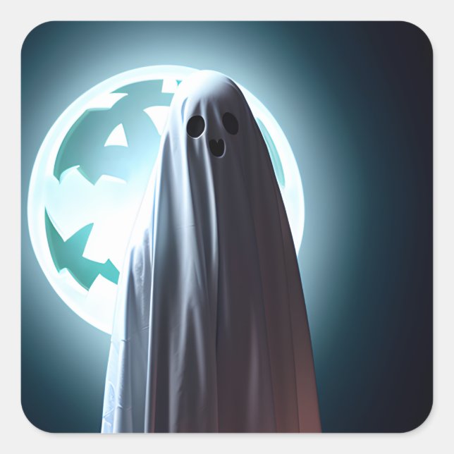 Pegatina Cuadrada Halloween fantasma (Anverso)
