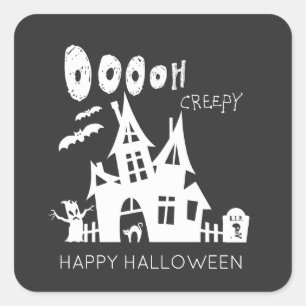 Pegatina Cuadrada Halloween feliz casa embrujada