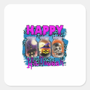 Pegatina Cuadrada Halloween Feliz cumpleaños de Halloween