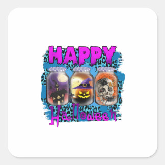 Pegatina Cuadrada Halloween Feliz cumpleaños de Halloween
