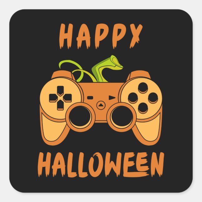Pegatina Cuadrada Halloween Gamer, Feliz Juego de Halloween (Anverso)
